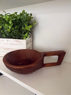 Primitive Wooden Dough Bowl With Handle Hand Carved Farmhouse Decor Vintage